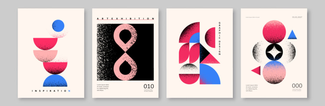 Abstract background with grainy geometric poster templates, beige flyer layouts and modern retro vector assets for branding, magazine, brochure, page, print, presentation