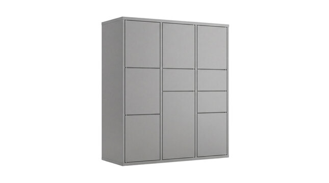 Gray modular parcel locker cabinet isolated PNG cutout