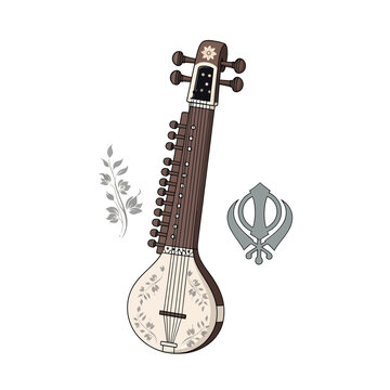 Traditional Rabab and Khanda Symbol for Guru Nanak Jayanti Celebration