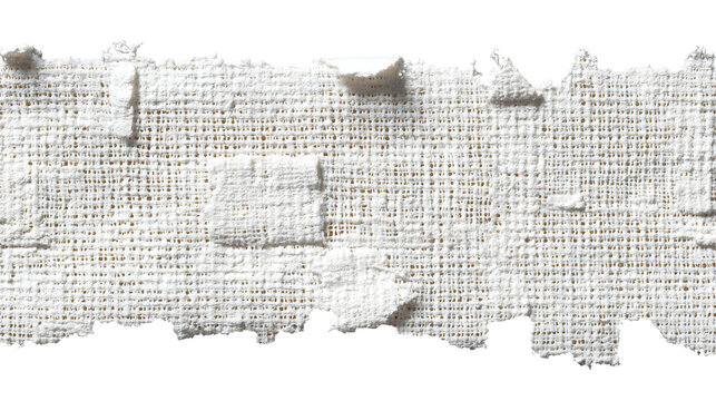 Torn strip of white fiberglass drywall joint tape