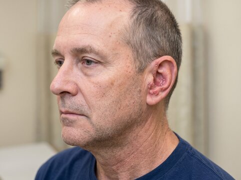 Ramsay Hunt Syndrome Showing Ear Vesicles and Ipsilateral Facial Weakness