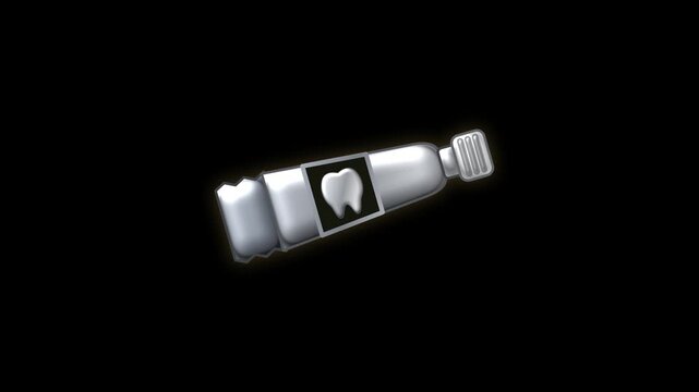 Toothpaste tube being squeezed gold foil animation black background