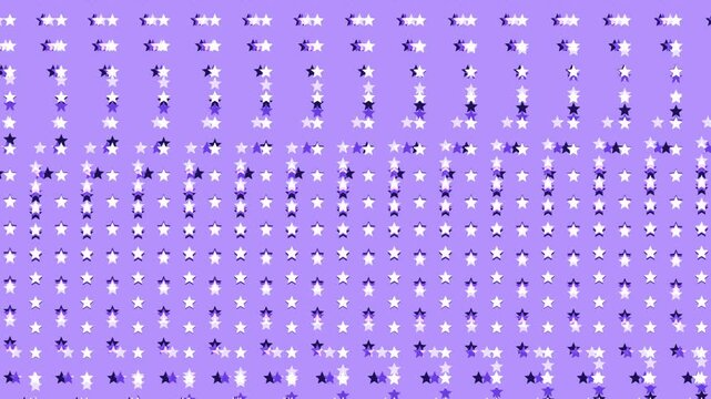 White and purple star shapes shift and duplicate horizontally across a pastel lilac backdrop in a 2D motion graphic