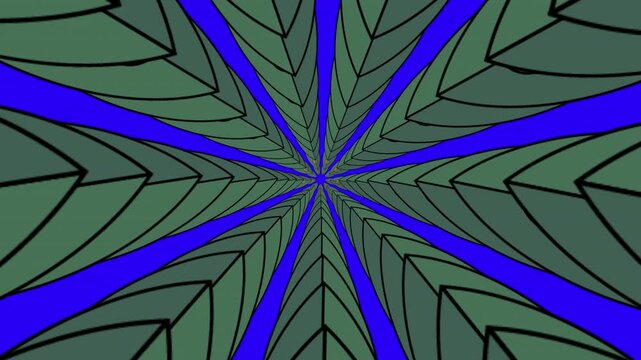 Animated Radial Leaf Burst with Blooming Effect over Solid Blue, Title Background