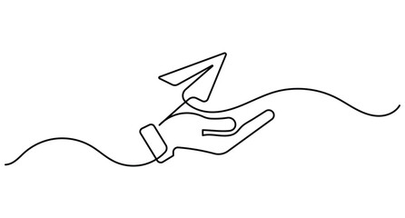 Fototapeta premium Hand paper plane continuous line art for business startup launch and freedom concepts with editable stroke