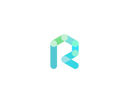 Blue and green letter R logo. Tech innovation and network symbol. Minimalist logotype for IT company, software development, media and startup.