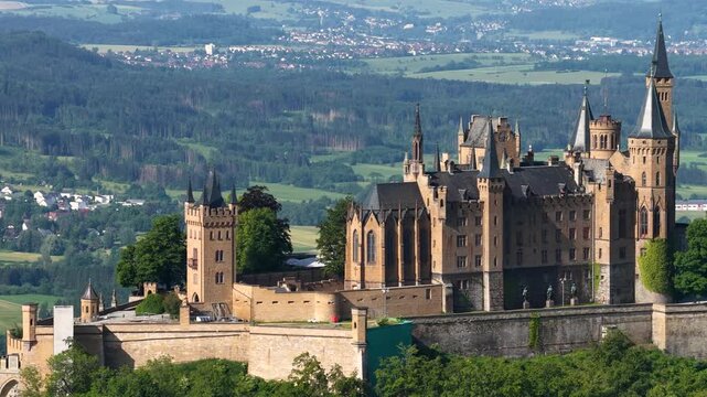 Hohenzollern Castle, located in Baden‑W&uuml;rttemberg in southern Germany, is a hilltop fortress known for its dramatic architecture, panoramic views, historic ramparts, royal heritage.