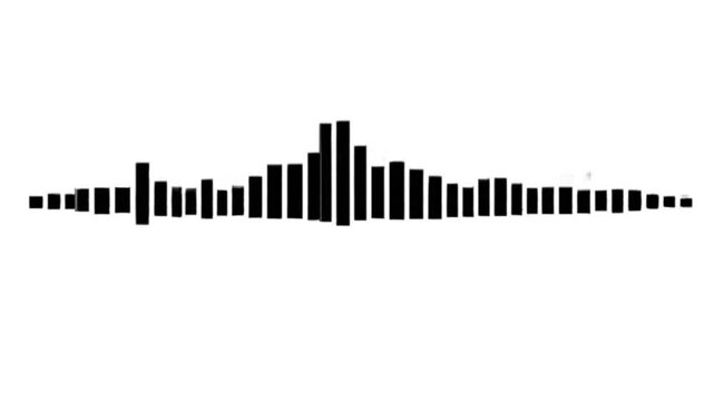 Minimalist black audio equalizer frequency bars animating dynamically on a white background for sound and music concept.
