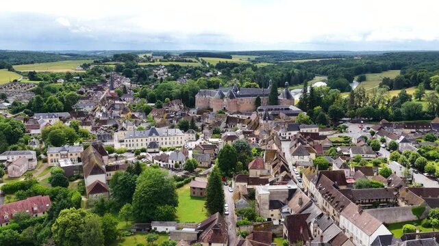 The Ch&acirc;teau de Saint‑Fargeau, located in the Yonne department of the Bourgogne‑Franche‑Comt&eacute; region in France, is a historic brick castle known for its grand courtyard, towers.