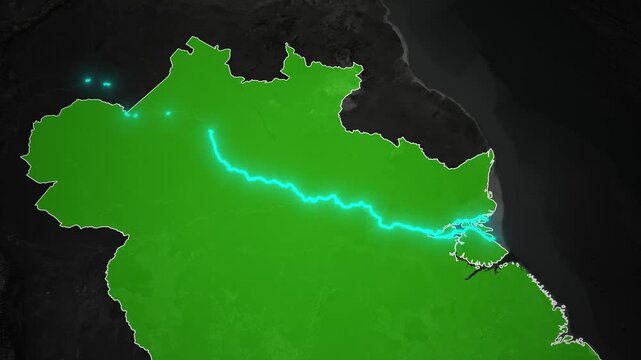 Amazon River map animation with regional countries highlighted