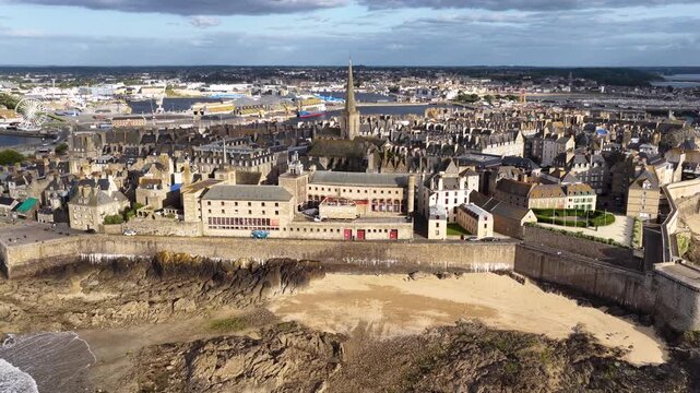 Saint-Malo, Brittany, France, fortified walled port city with sandy beaches, historic ramparts and panoramic harbor views