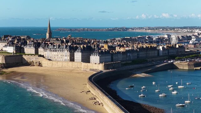 Saint-Malo, Brittany, France, fortified walled port city with sandy beaches, historic ramparts and panoramic harbor views