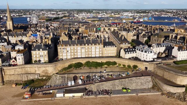 Saint-Malo, Brittany, France, fortified walled port city with sandy beaches, historic ramparts and panoramic harbor views