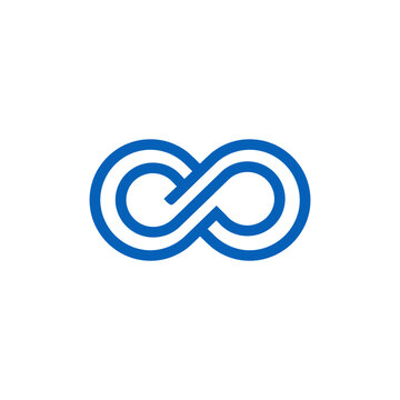 Blue infinity symbol logo with double parallel lines.