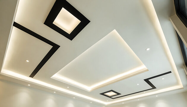 Modern gypsum board ceiling design with recessed lighting in luxury home interior false drop cove light architecture decor geometric pattern room renovation