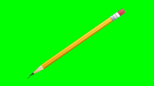 Yellow Wooden Pencil Isolated on Chroma Key Green Screen Perfect for Educational Videos and Motion Graphics