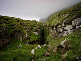 Foula, Shetland, Scotland, United Kingdom, 5th July 2026, Da Sneck Ida Smaalie natural crack on western coast of island © Electric Egg Ltd.