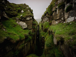 Foula, Shetland, Scotland, United Kingdom, 5th July 2026, Da Sneck Ida Smaalie natural crack on western coast of island © Electric Egg Ltd.