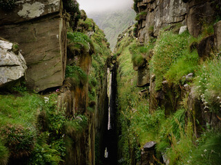 Foula, Shetland, Scotland, United Kingdom, 5th July 2026, Da Sneck Ida Smaalie natural crack on western coast of island © Electric Egg Ltd.