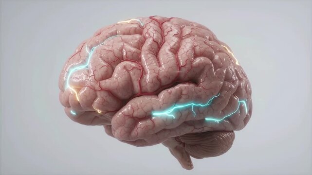 Medical brain anatomy detailed blood vessels neural pathways organ structure 3D visualization realistic style texture highlighting medical structure anatomy organ rendering for educational scientific