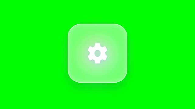Floating settings gear icons on green screen background
