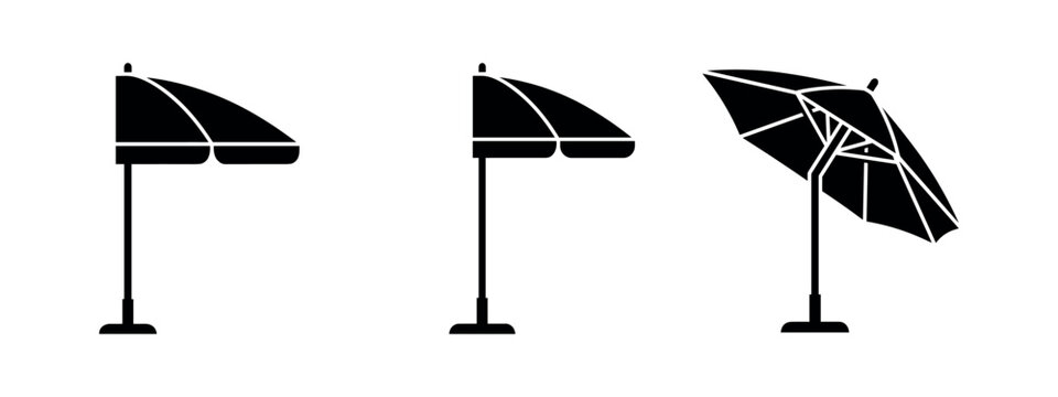 Beach and patio umbrella icons. Outdoor shade vector set for summer relaxation and resort concepts.