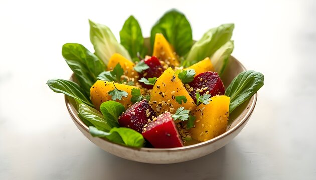 roasted golden beet and endive salad with bowl and background