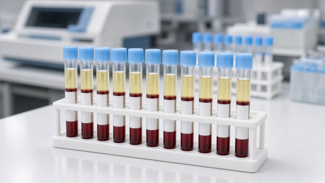 Centrifuged citrate blood tubes for coagulation testing in a rack