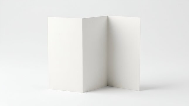 Blank white paper card folded in two against a neutral background with sheet of brochure stationery template minimalist branding marketing advertisement presentation document