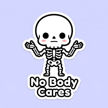 Cute cartoon skeleton sticker with the text no body cares