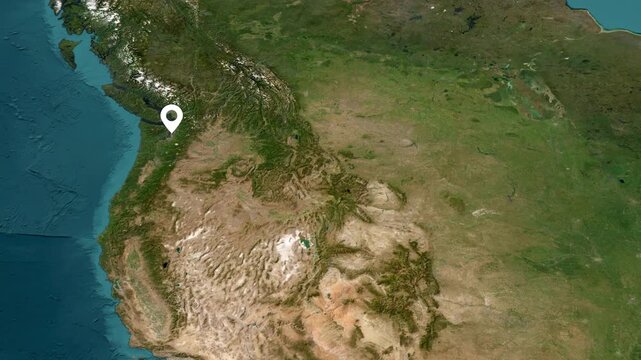 Satellite topographic map animation of Seattle Washington showing Puget Sound and location pin marker