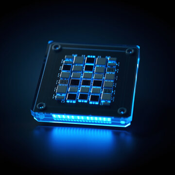 Futuristic chiplet package concept sculptural hero object 3D render