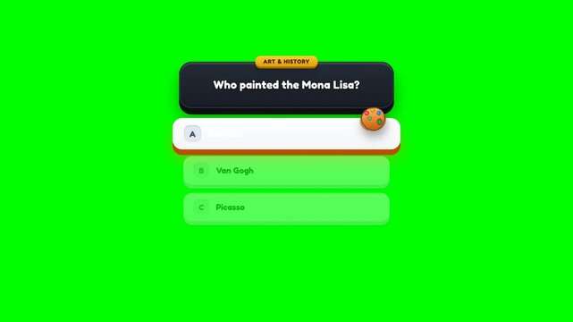 Quiz timer animation with trivia question on green screen