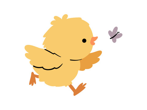 Easter Chick Walking with Wings Open Vector Illustration Cute Style