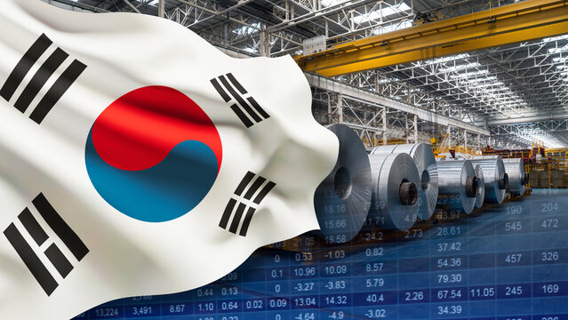 South Korea's heavy manufacturing industry, steel production market, and fluctuations in industrial raw material distribution. The South Korean industrial economy is depicted through the South Korean 