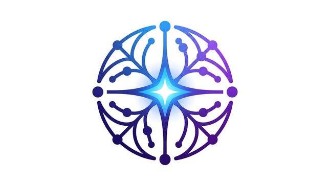 Abstract digital technology logo icon with glowing star and circular