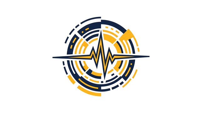 Abstract energy monitoring logo design with circular digital pulse
