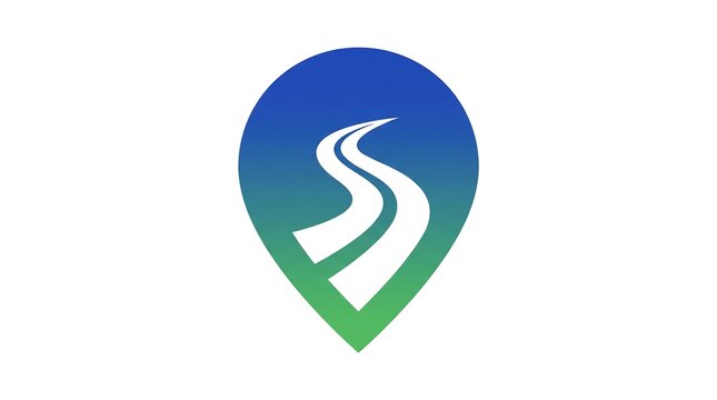 Modern navigation app logo design with road symbol inside a blue and