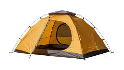 Yellow dome camping tent with gray accents, isolated on transparent background © Maria