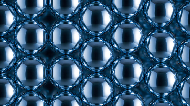 濃紺の隙間と鏡面の銀色球体が交互に連なる幾何学背景 / Geometric background of mirror silver spheres with deep navy gaps in staggered rows