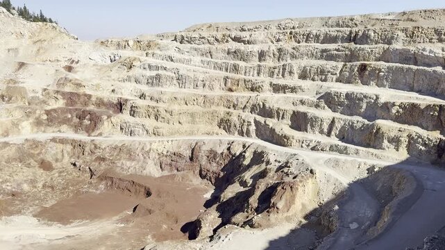 Wide-Angle View Across a Vast Open-Pit Mining Operation in a Rocky Mountain Landscape