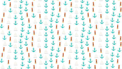 Seamless nautical pattern with anchors and sailboats © gayuh