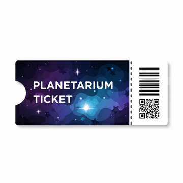 Planetarium Ticket Template with Galaxy Nebula Space Background and QR Code