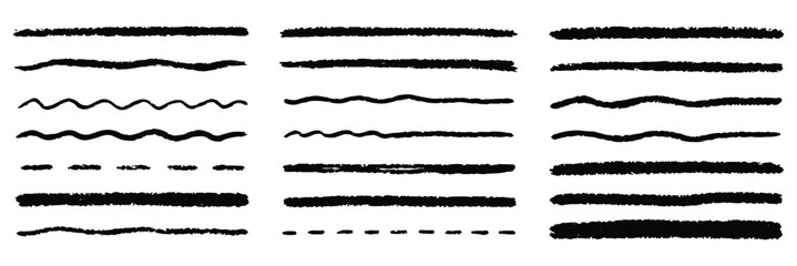 Plakat Grunge underline chalk with pencil line, Wave, straight, dotted, zigzag lines, crayon drawn lines illustrator brush stroke set. hand drawn painted chalk brushes,