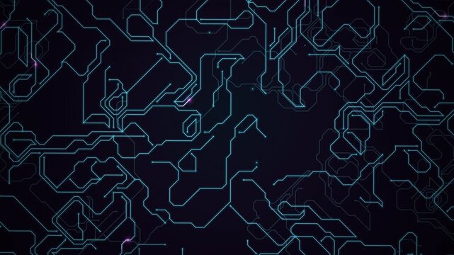 Abstract digital circuit board pattern with glowing data lines.