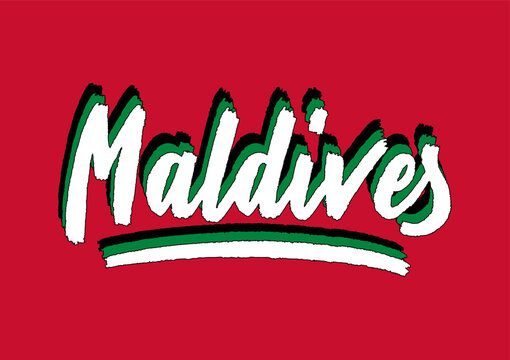 Maldives text typography hand drawn brush stroke lettering