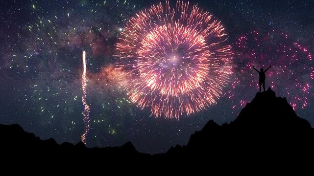Real shining fireworks celebration background. golden firework new year's eve countdown festival sky display night festival Christmas, Diwali, Ramadan glitters Bokeh Logo title reveal Intro Fireworks