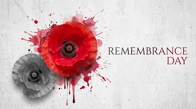Remembrance day poppy with helmet watercolor illustration