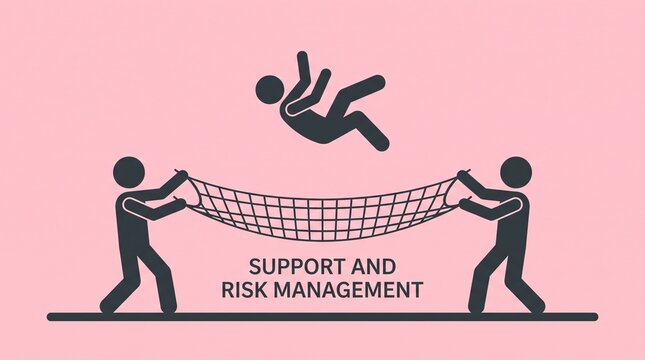 Two people supporting a hammock with someone falling above