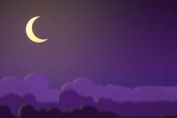 Glowing crescent moon over purple clouds Ramadan night background © StockVision Pro
